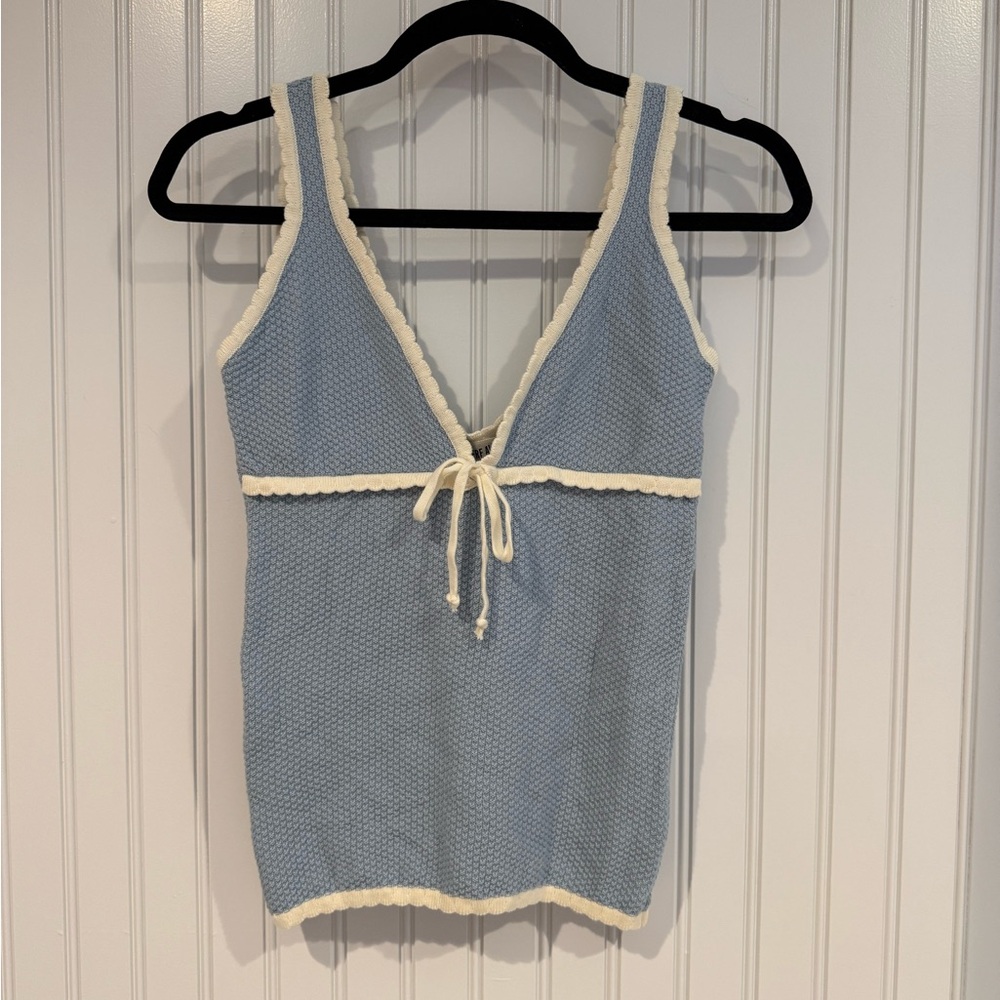 Djerf Avenue Cream and Blue Fitted Tie-Front Camisole
